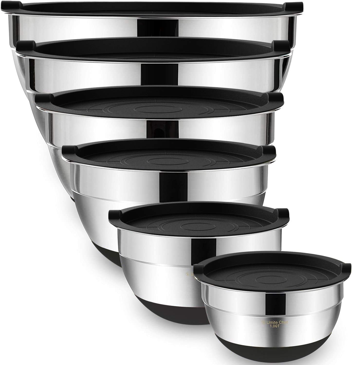 Umite Chef Mixing Bowls with Airtight Lids，6 piece Stainless Steel Metal Nestin...