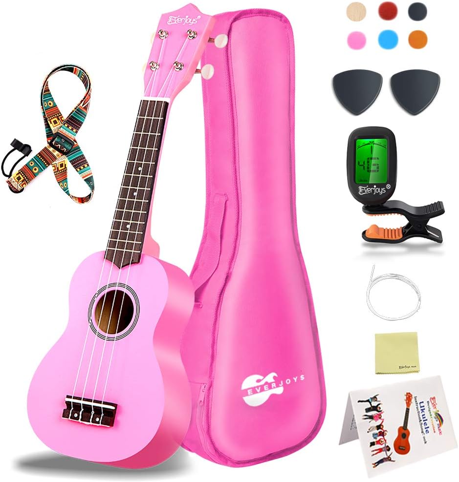 Everjoys Soprano Ukulele Beginner Kit 21 Inch Ukelele w/How to play Songbook Car...