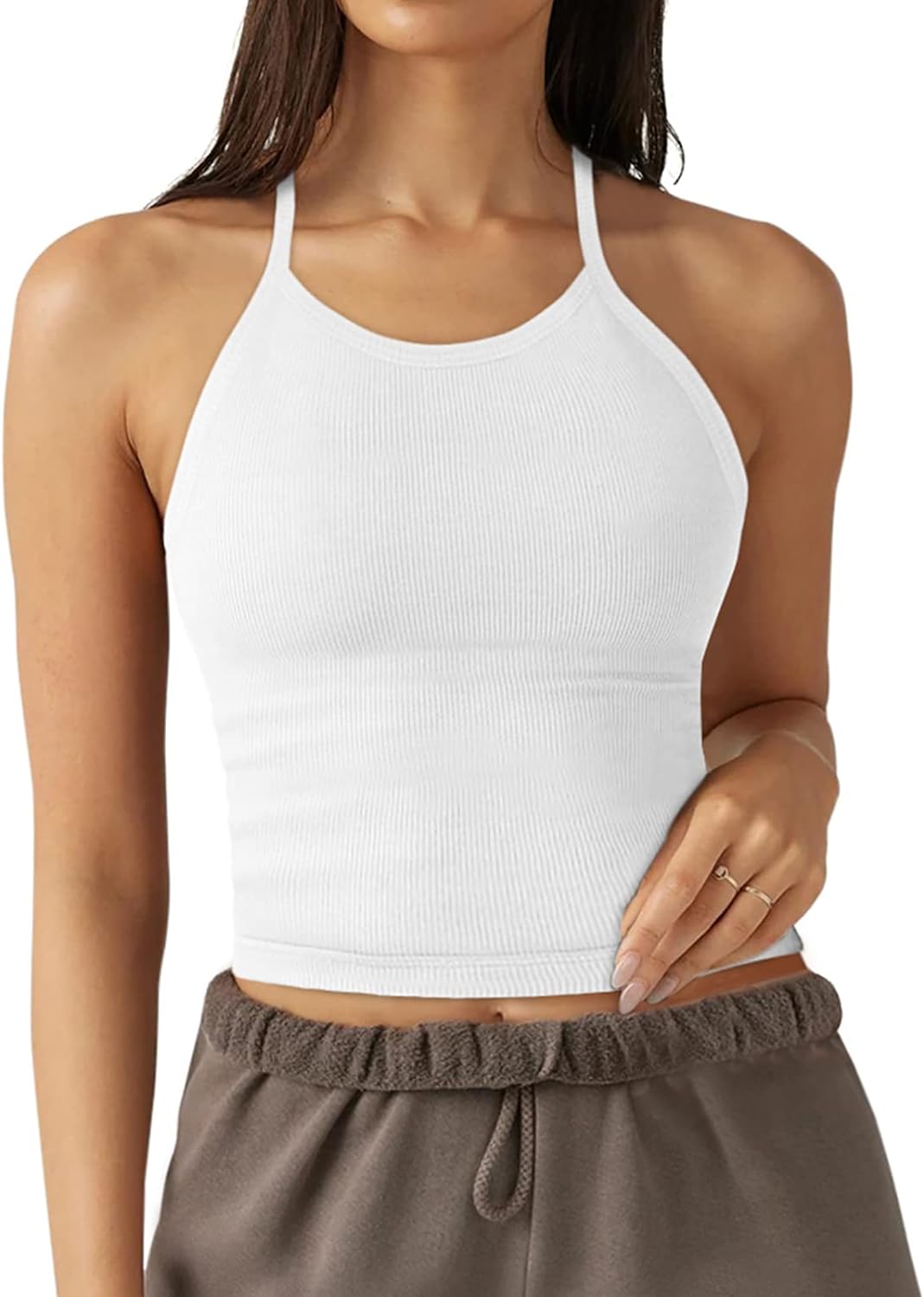 LASLULU Womens Sports Bra, Special Seamless Long Crop Tank, High-Quality Racer B...