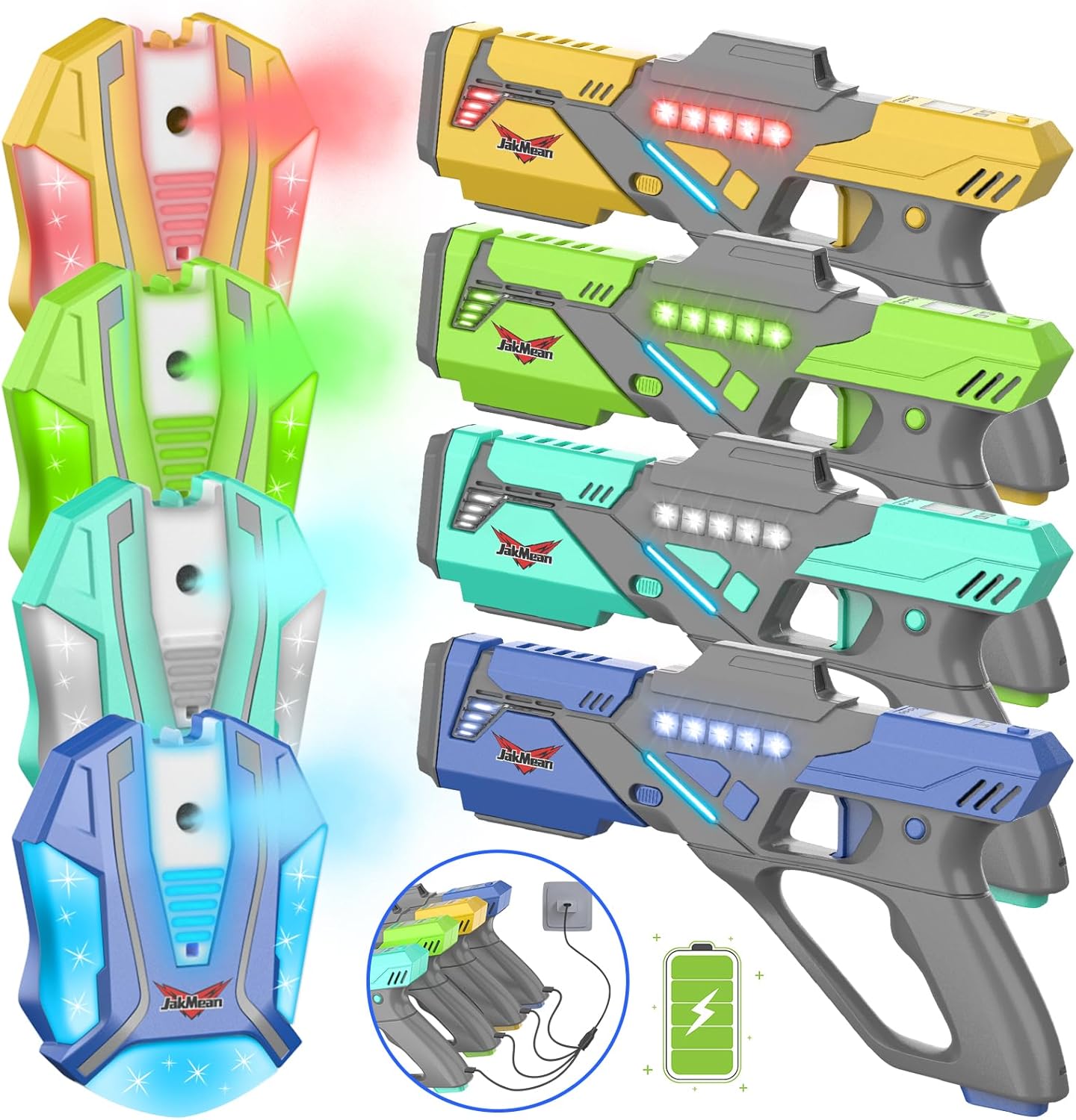Rechargeable Laser Tag Set with Vests, 2024 Upgrade Laser Tag Guns Set of 4, Mul...