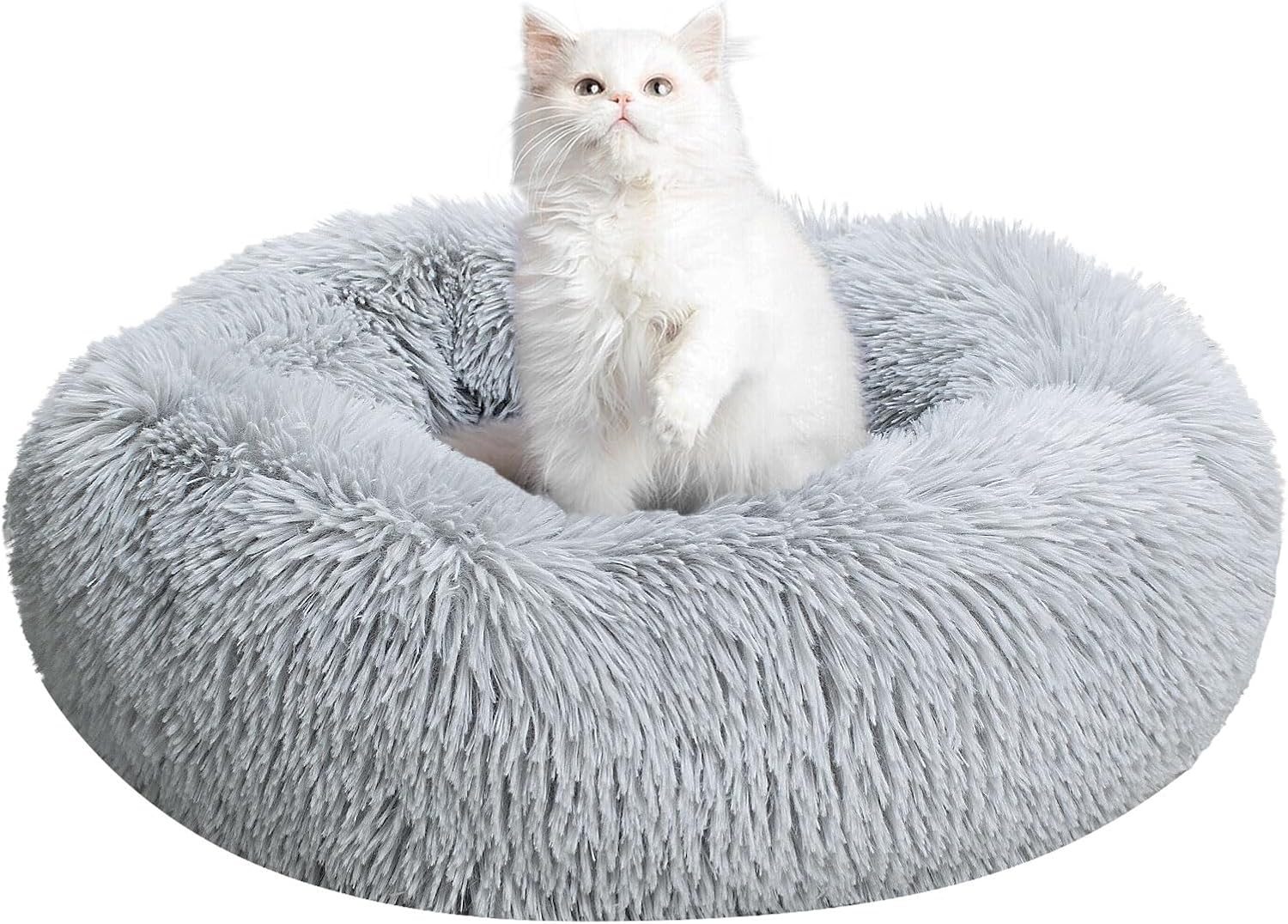 TOHDNC Cat Dog Round Bed 50cm, Calming Fluffy Plush Cat Bed Anti Anxiety Cozy Do...