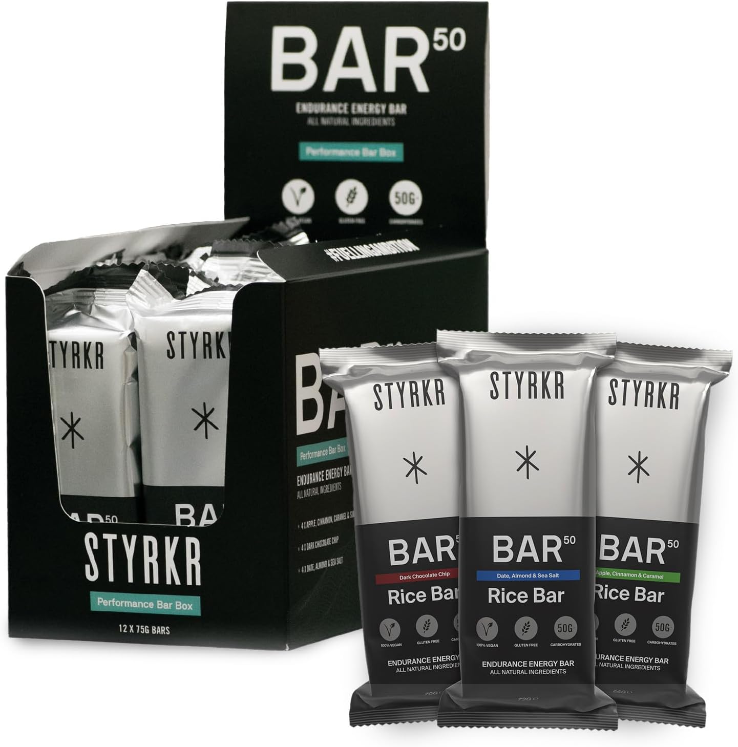 Energy Bars by Styrkr - Pack of 12 Rice Bars for Cycling & Running - Mixed Flavo...