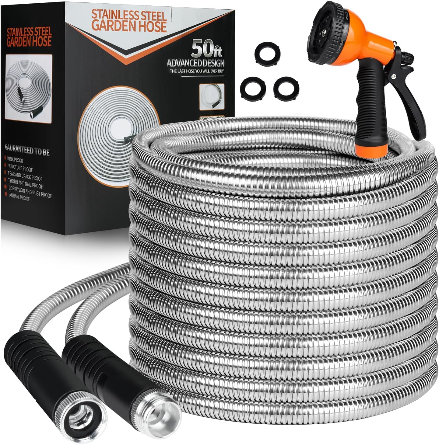 HDKing Garden Hose 50 FT Flexible Metal Hose with 10 Function Nozzle, Kink Free,...