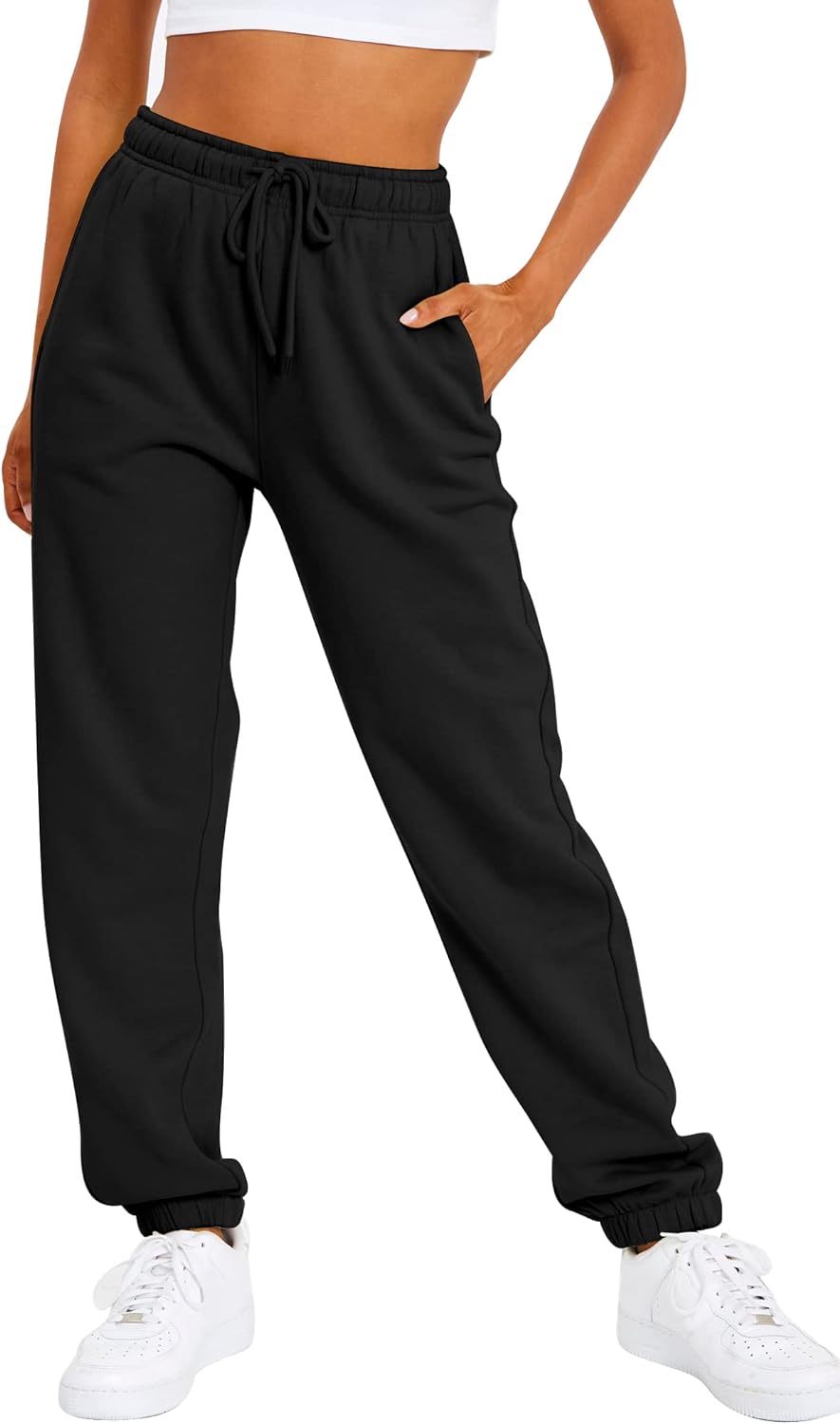 AUTOMET Women's Casual Baggy Fleece Sweatpants Black Small