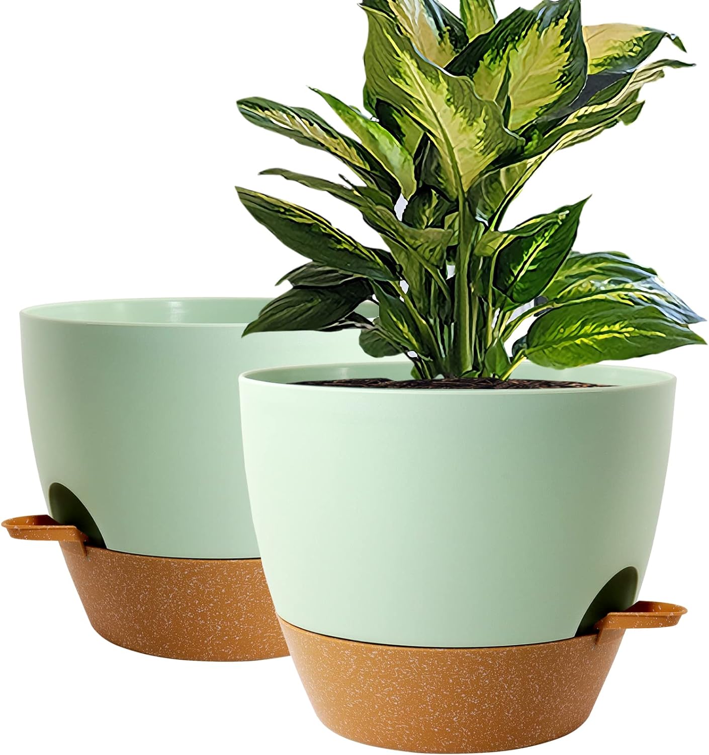 WOUSIWER 10 inch Self Watering Planters, 2 Pack Large Plastic Plant Pots with De...