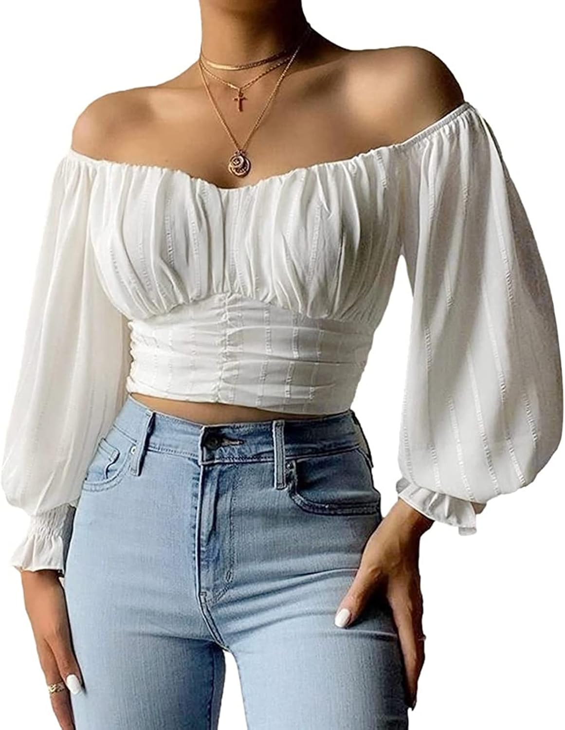 MIRACMODA Womens Blouse, Special Off The Shoulder Blouse with Puff Sleeve, Elega...