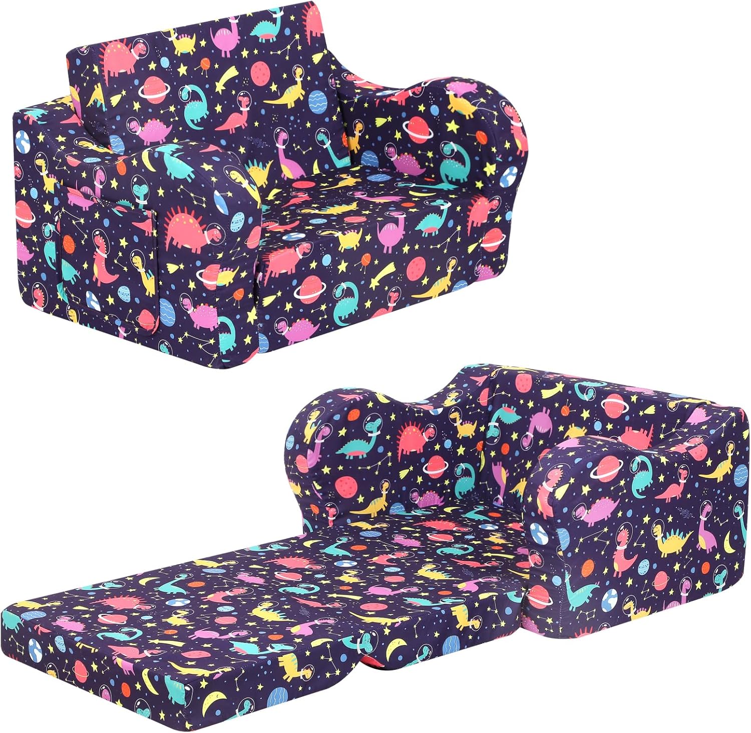 Dinosaur Kids Sofa, 2-in-1 Kids Couch Fold Out, Convertible Sofa to Bed for Girl...