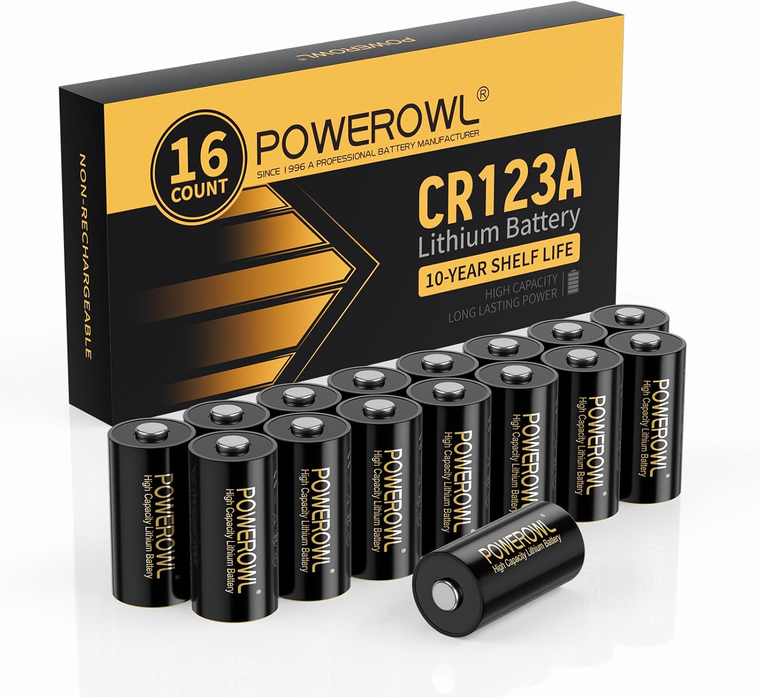 POWEROWL 123A 3V Lithium Battery 16 Count, High Capacity Cr123A 123 C123 CR17345...
