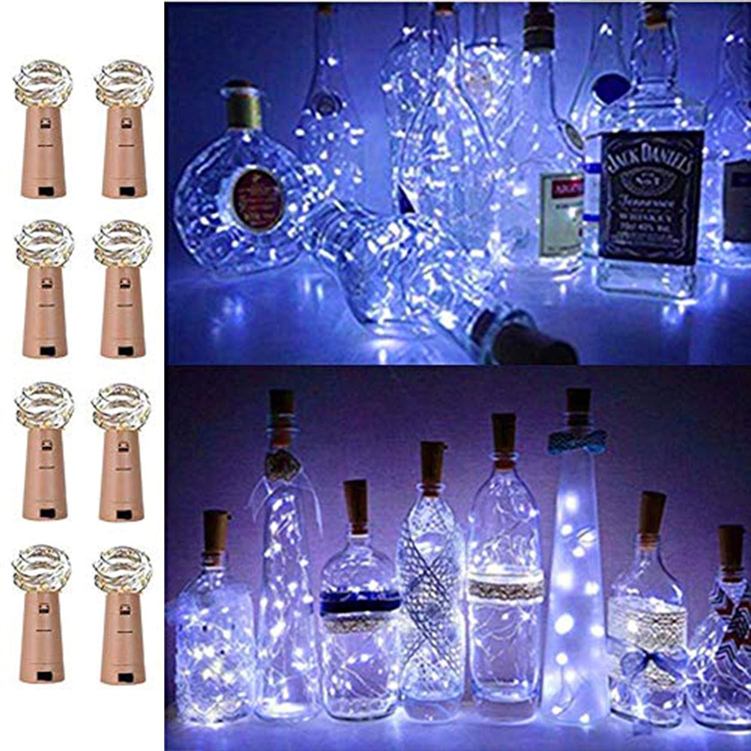FANSIR Wine Bottle Lights with Cork, 8 Pack Battery Operated LED Cork Shape Silv...