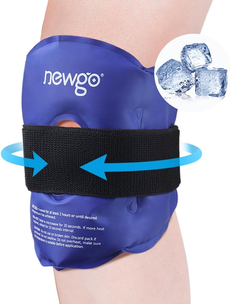 NEWGO Knee Ice Pack Wrap Reusable Gel Ice Wrap for Leg Injuries, Hot Cold Pack f...