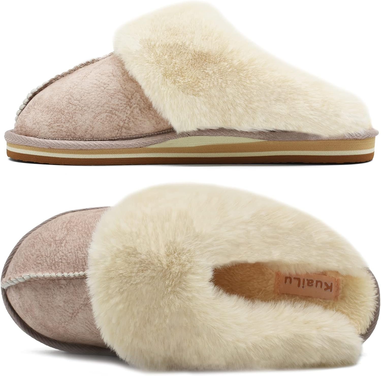 KuaiLu Womens Fluff Plush Slippers, Special Cosy Memory Foam Mule Slippers, Inno...
