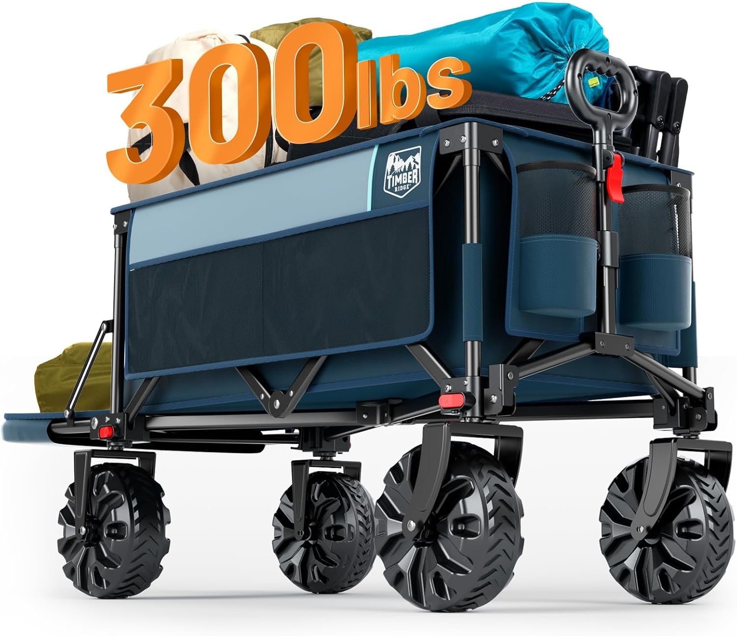 TIMBER RIDGE 47" Extra Long Collapsible Folding Wagon with Tailgate, 300lbs Heav...
