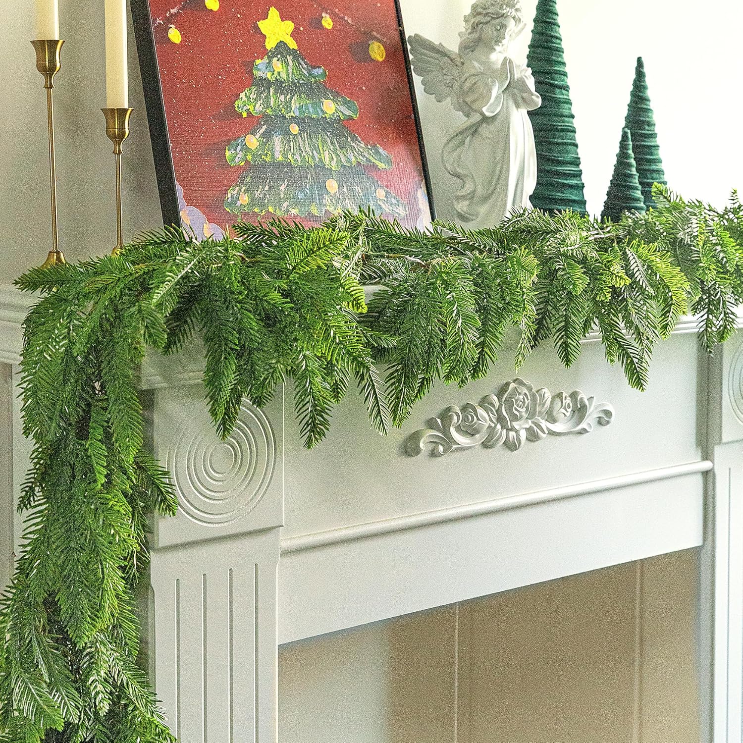 Watayo 2 Pcs Christmas Norfolk Pine Garland- 6 Ft 3 Fork Dense Real Touch Pine G...
