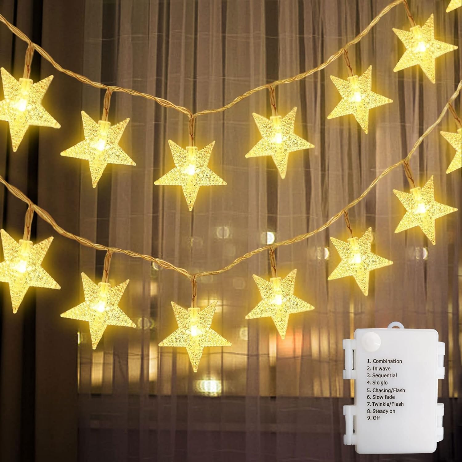echosari Star String Lights Battery Operated, 4M 40 LED Star Fairy Lights with T...