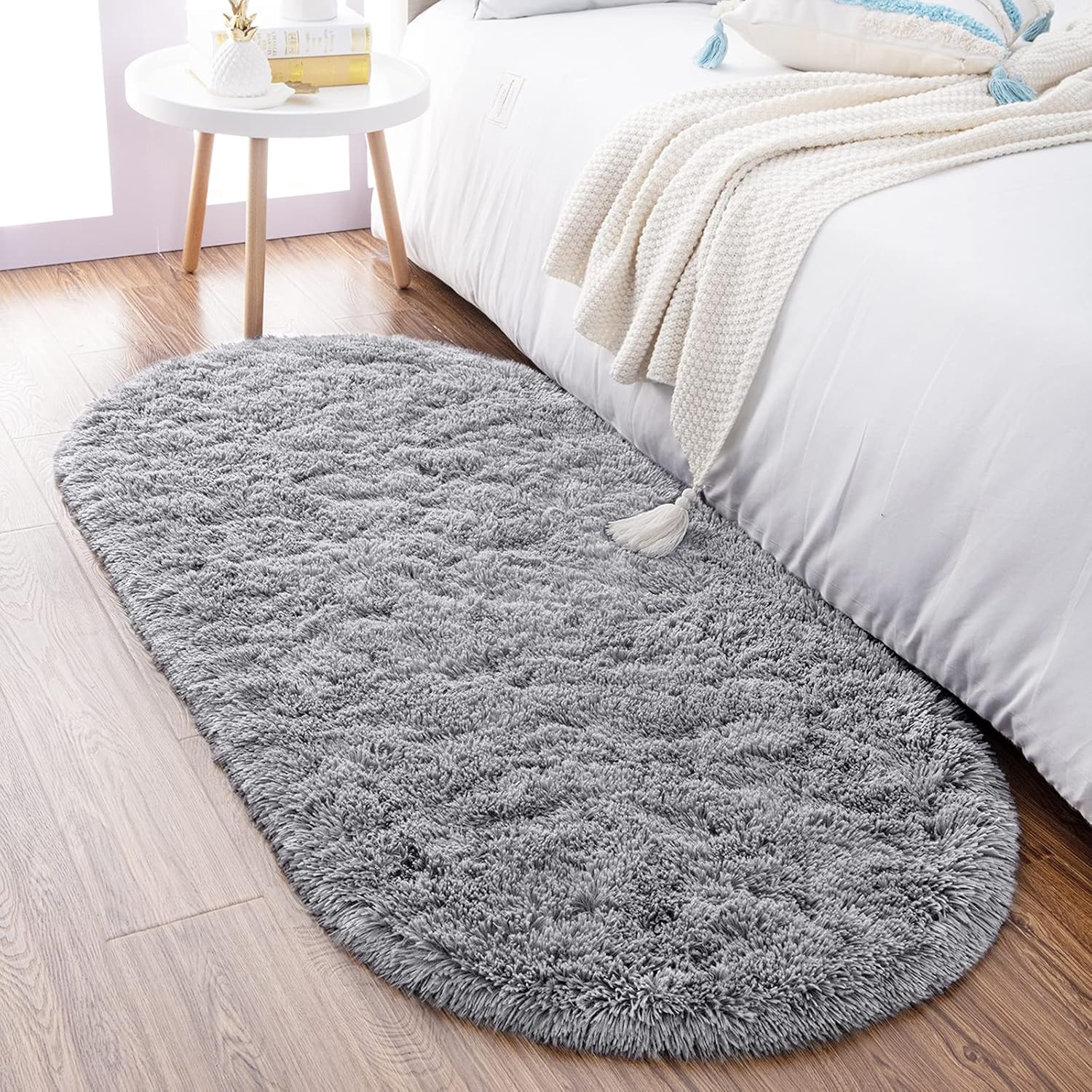 Noahas Ultra Soft Fluffy Bedroom Rugs,Shaggy Grey Area Rugs for Bedroom,Oval Thr...