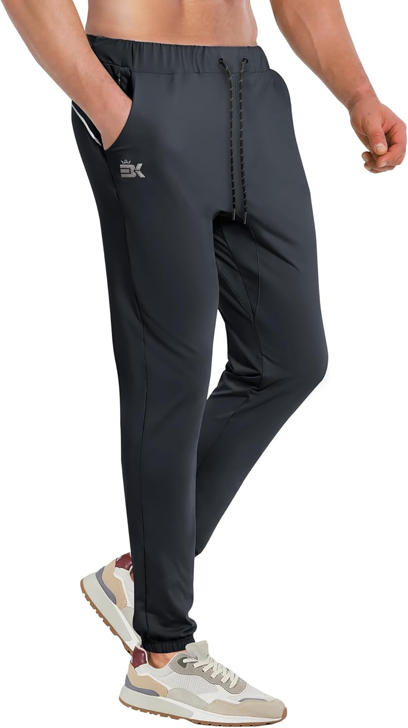 BROKIG Mens Hidzip Gym Joggers Bottoms, Lightweight Running Tracksuit Bottoms Sp...