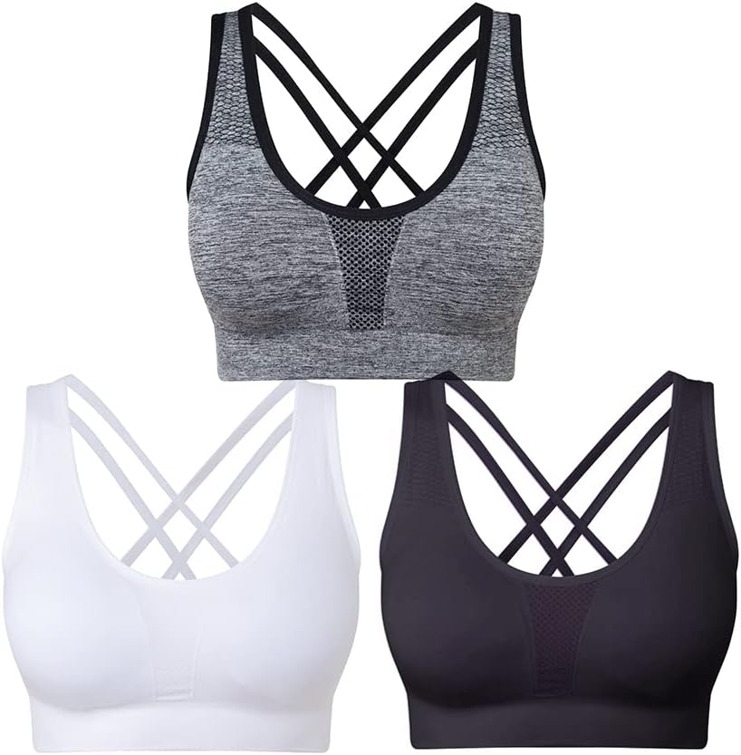 SEGRILA Women’s Sports Bras 3 Pack Crisscross Back Yoga Bras Medium Support Work...