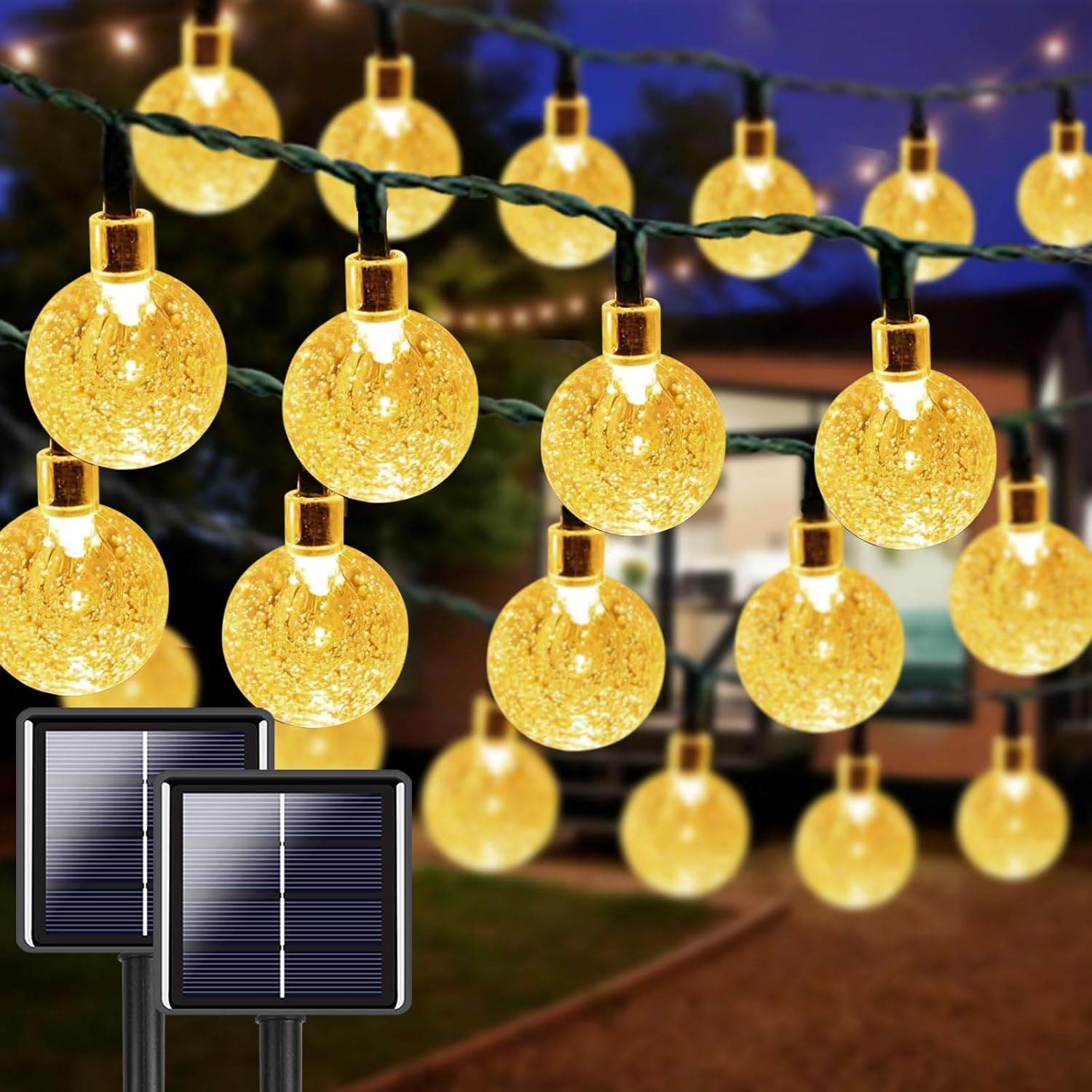 2-Pack 64FT 100 LED Crystal Globe Solar String Lights Outdoor, Waterproof Solar...