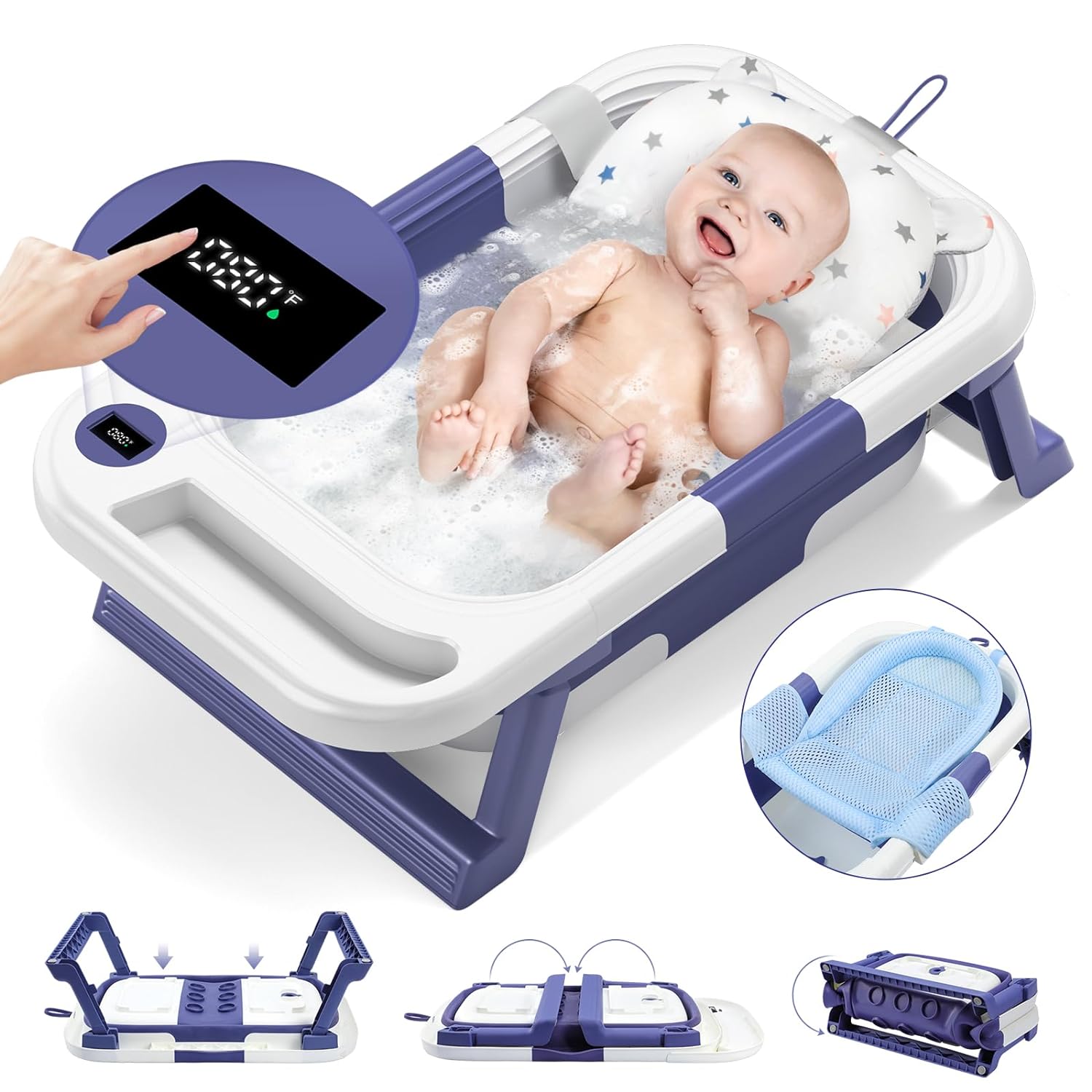 Collapsible Baby Bathtub, Baby Bath Tub for Infants to Toddler, with Thermometer...