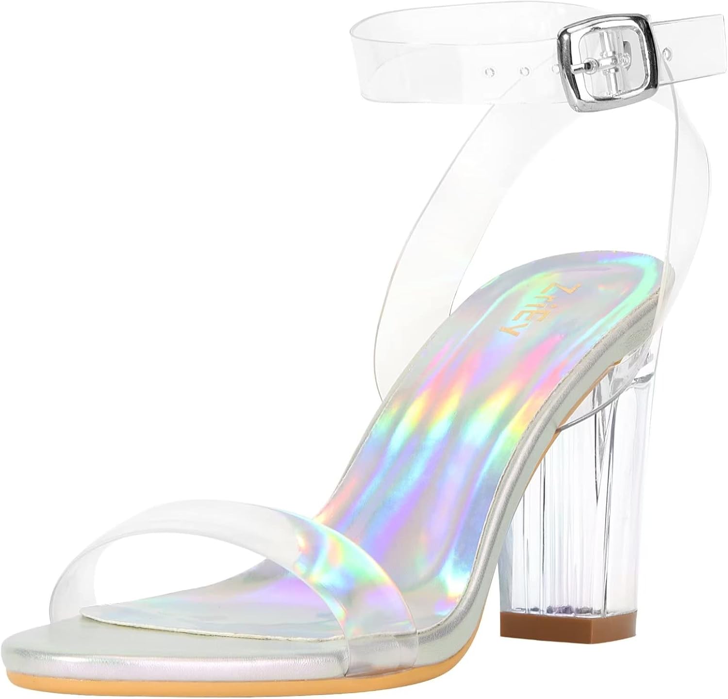 ZriEy Clear Block Sandals Chunky Heels for Women 3.35 Inch Open Toe Adjustable A...