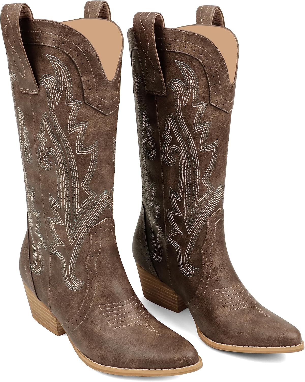 Zzheels Women Mid-calf Cowboy Boots Pointy Toe Boots Embroidered Western Cowgirl...