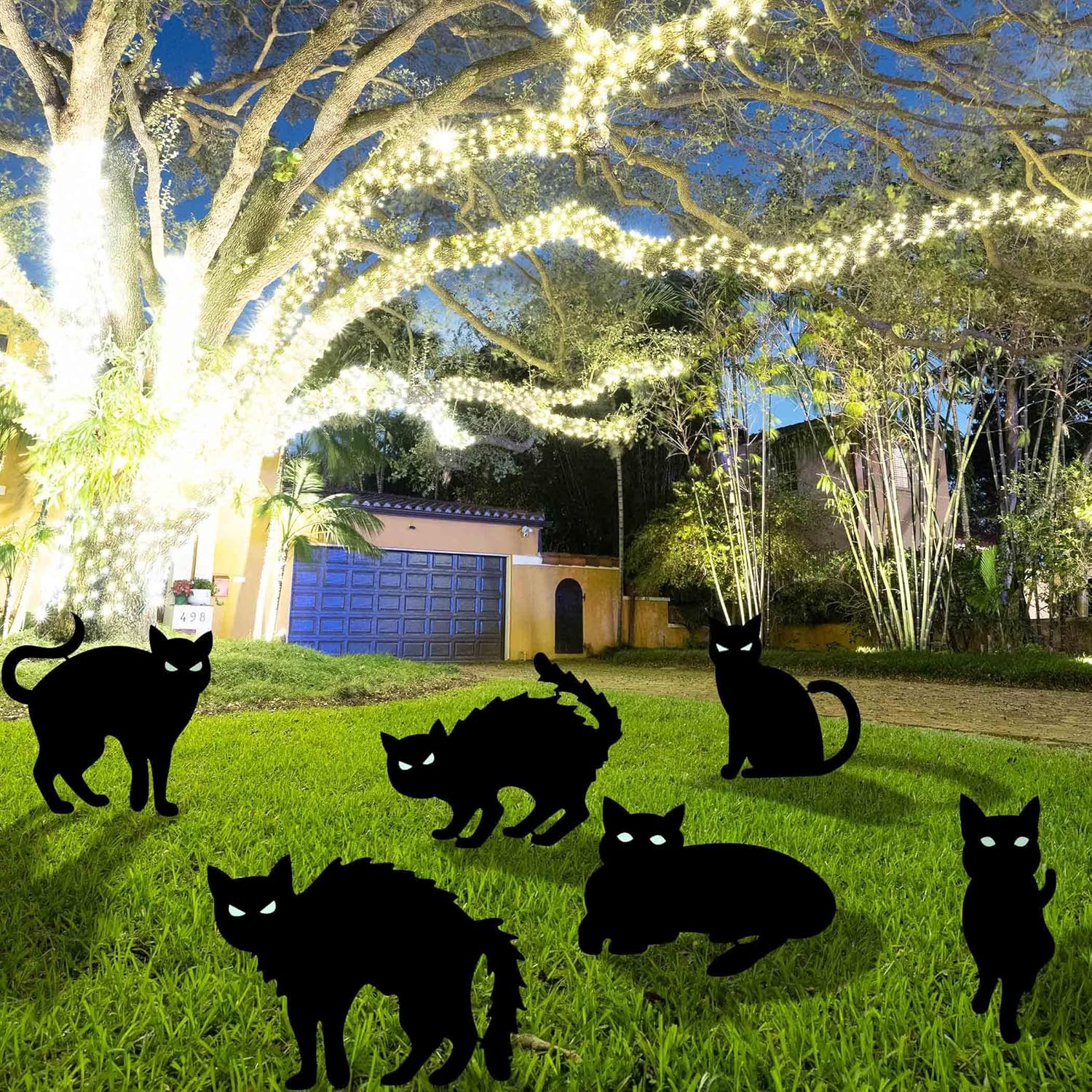 Halloween Black Cat Yard Signs, Halloween Decorations, Scary Silhouette Outdoor...