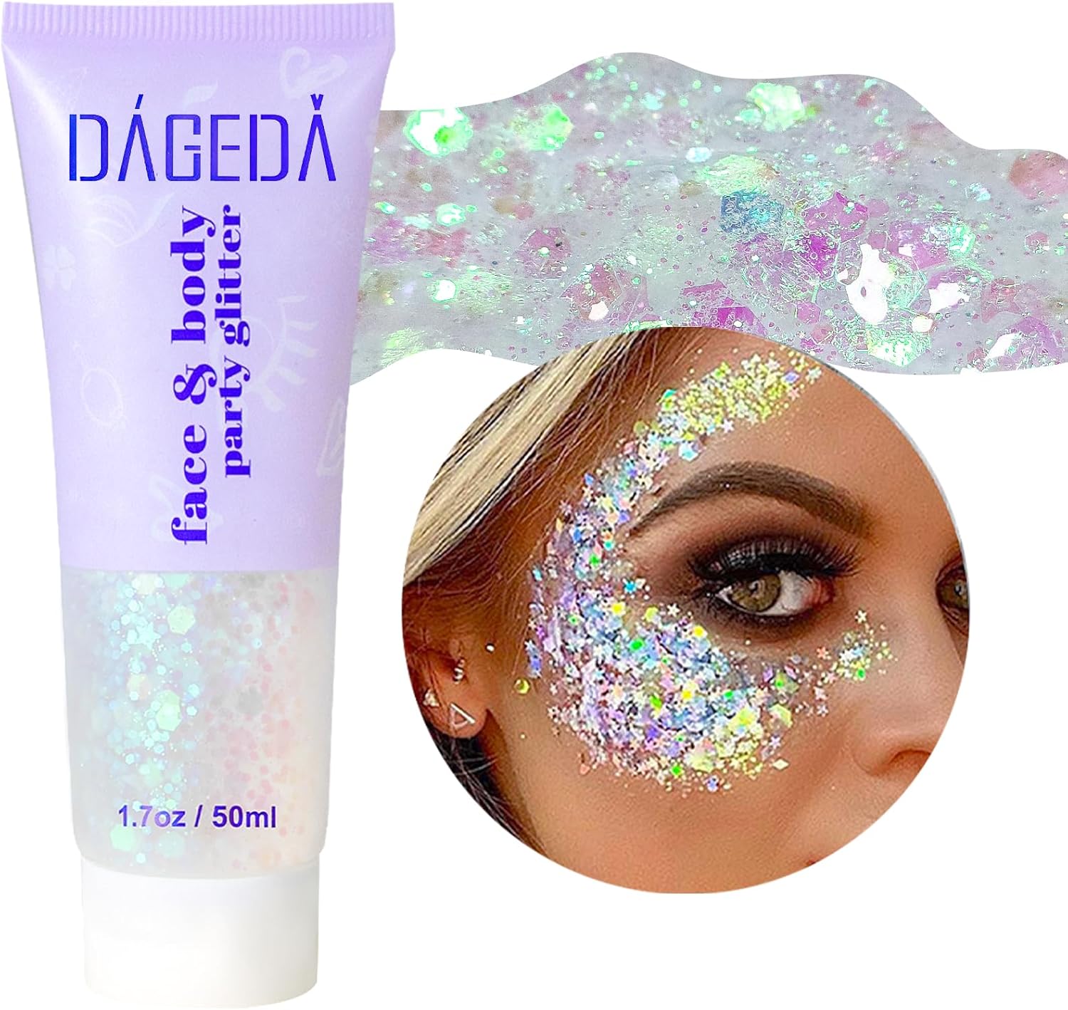 DAGEDA Body Glitter Gel, Face Glitter Body Gel Sequins Shimmer Liquid Eyeshadow,...
