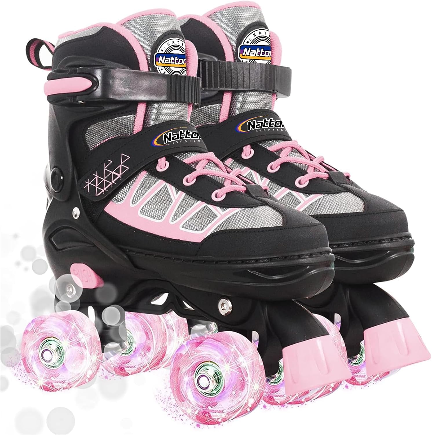 Nattork Roller Skates for Kids Boys Girls, 4 Size Adjustable Rollerskates with L...
