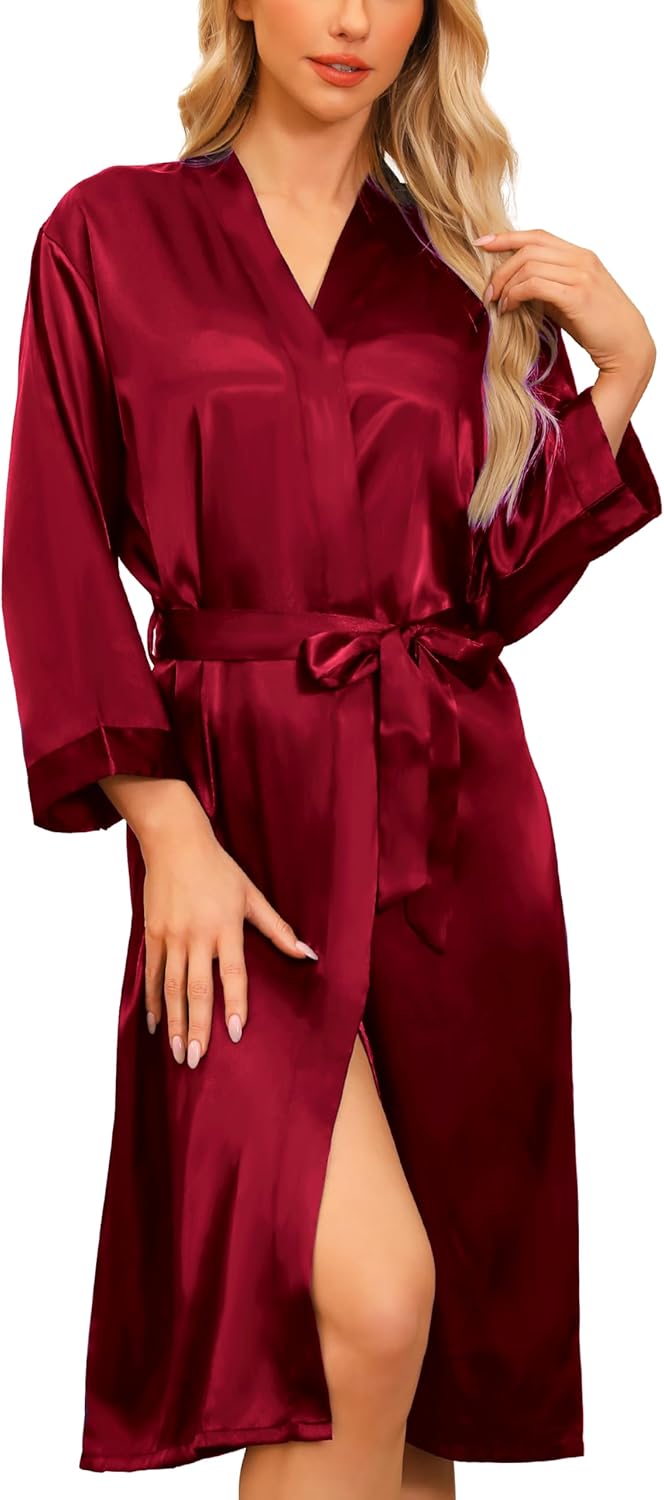 Sopesil Women's Satin Dressing Gowns Long Ladies Kimono Morning Robes Bridal Sof...