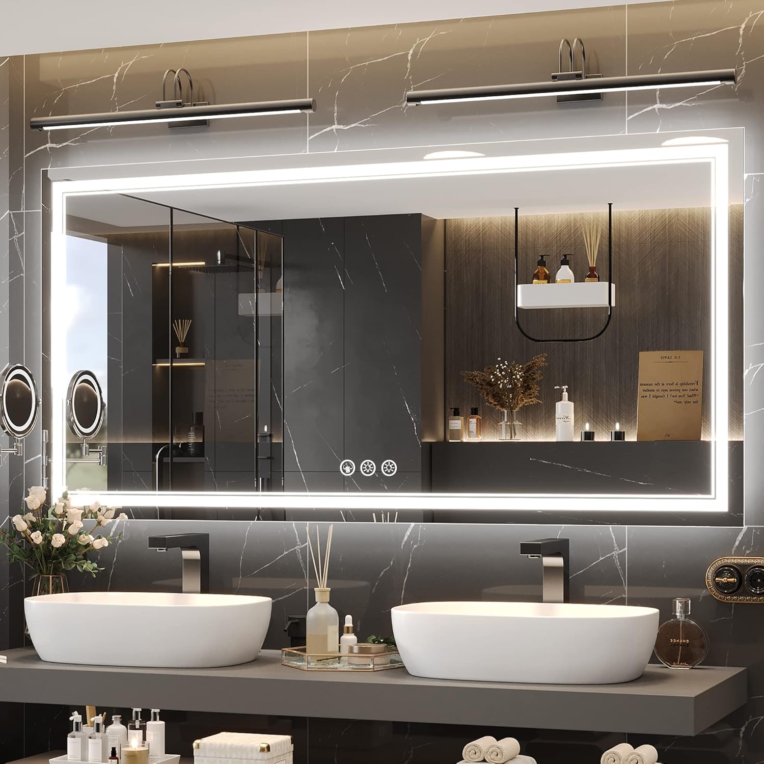72x36 Inch Led Mirror for Bathroom with Front Light and Backlit, Dimmable Anti F...