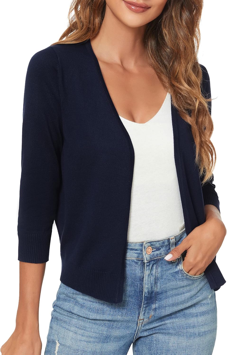 Urban CoCo, Women's 3/4 Sleeve Shrugs, Special Open Front, Innovative Cropped Sw...