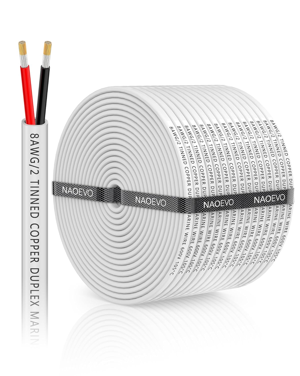 NAOEVO 8 Gauge Marine Wire Duplex Marine Grade Wire, 8 AWG Wire Stranded PVC Boa...