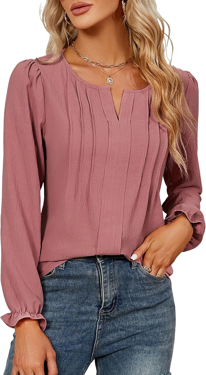 Blooming Jelly Womens Tops Dressy Casual Long Sleeve Shirts V Neck Chiffon Blous...