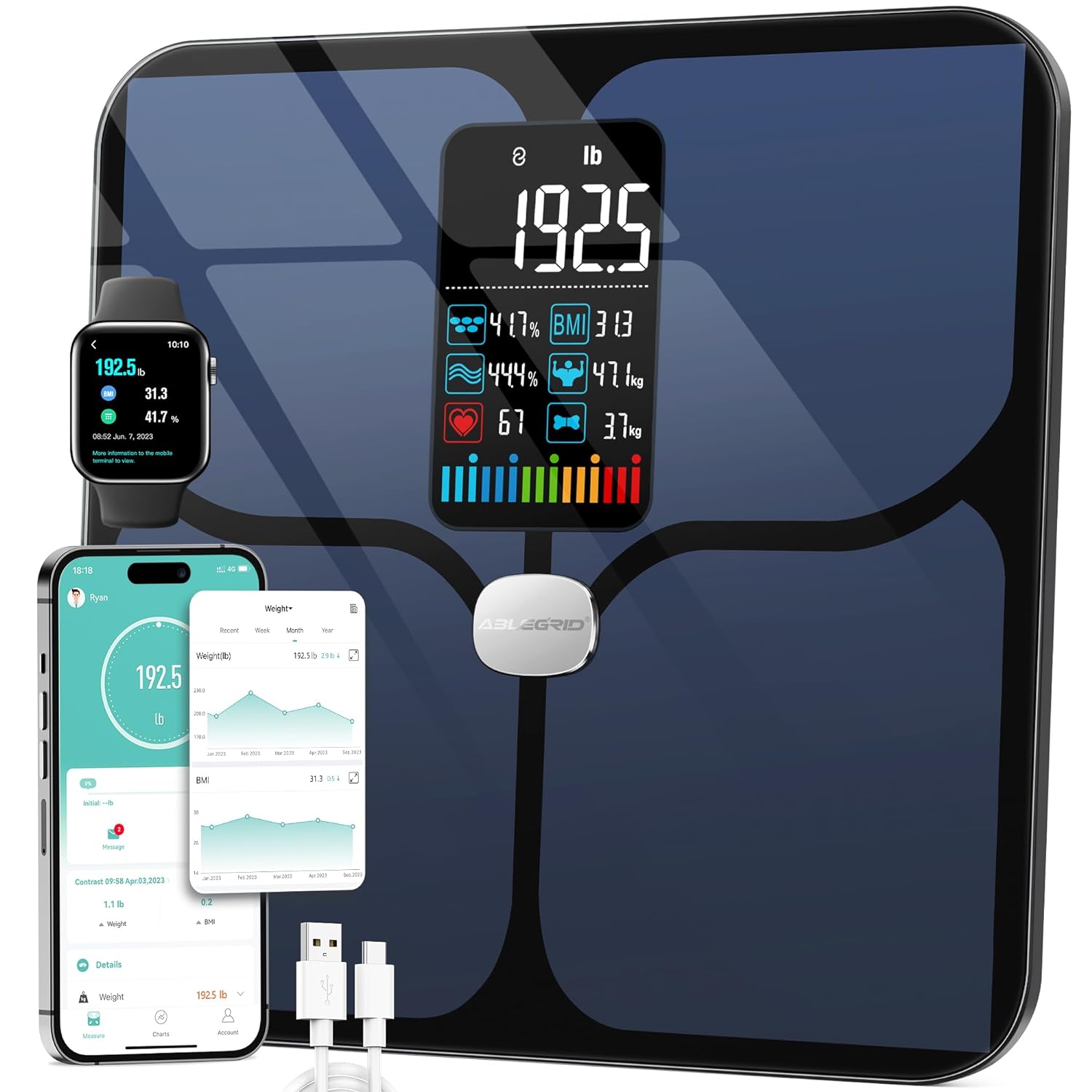 ABLEGRID Body Fat Scale,Digital Smart Bathroom Sca...