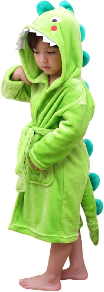 LOLANTA Kids Fleece Dressing Gown, Fluffy & Cosy Hooded Plush Robe Dinosaur/Shar...