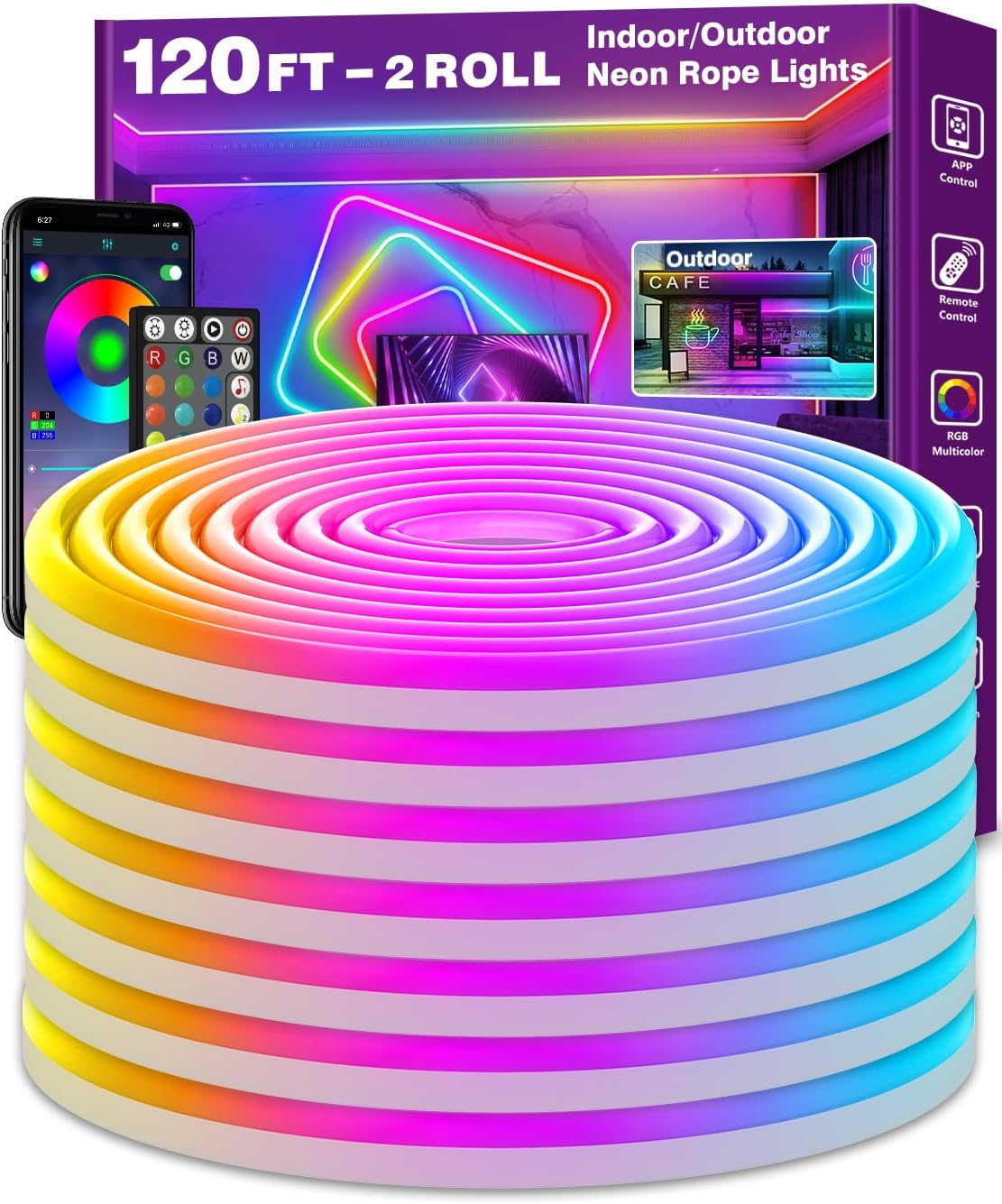120Ft Neon Rope Lights,Flexible Led Rope Lights Control with App/Remote,Multiple...