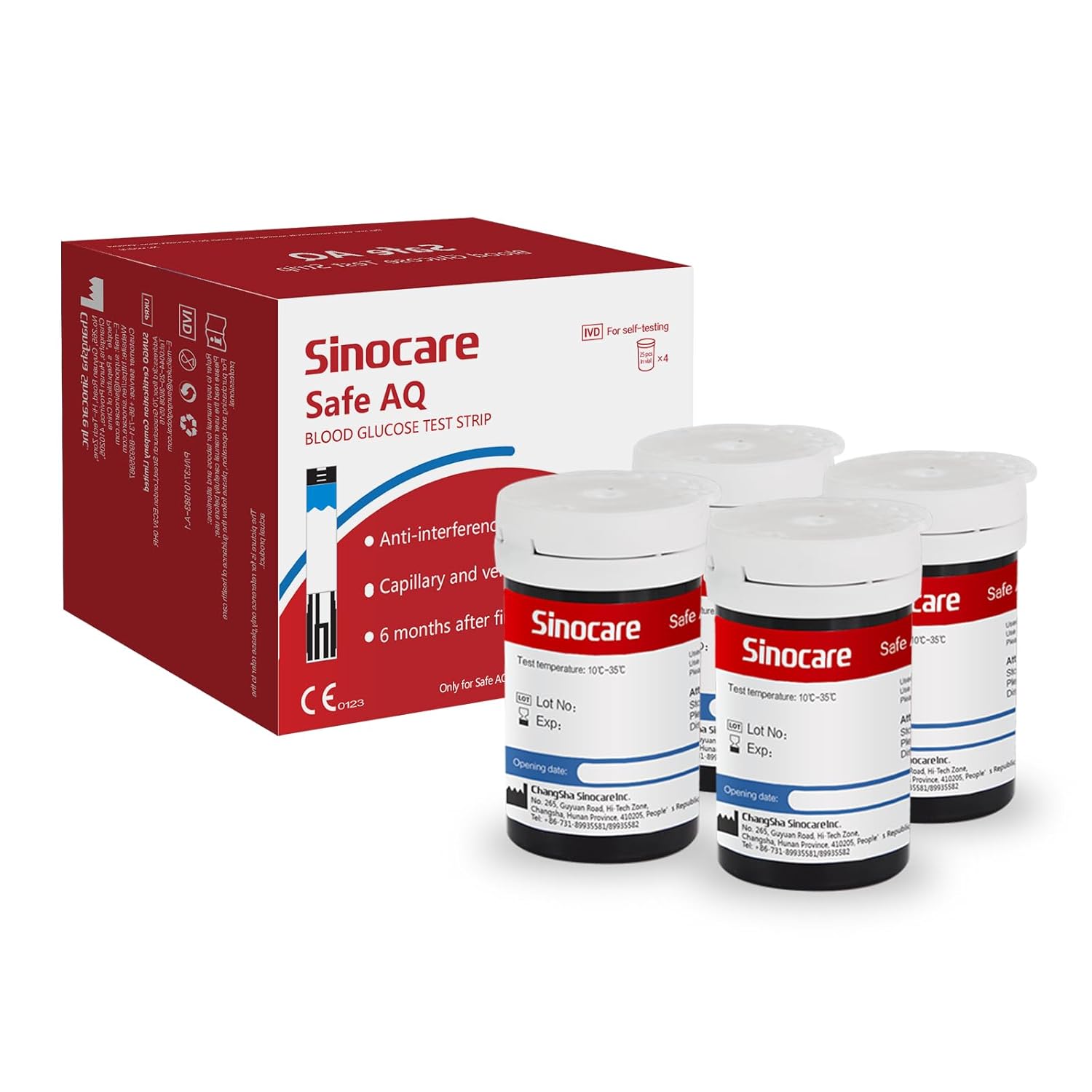 sinocare Blood Sugar Test Strips × 100pcs, No Lancing Devices, Only Applicable t...