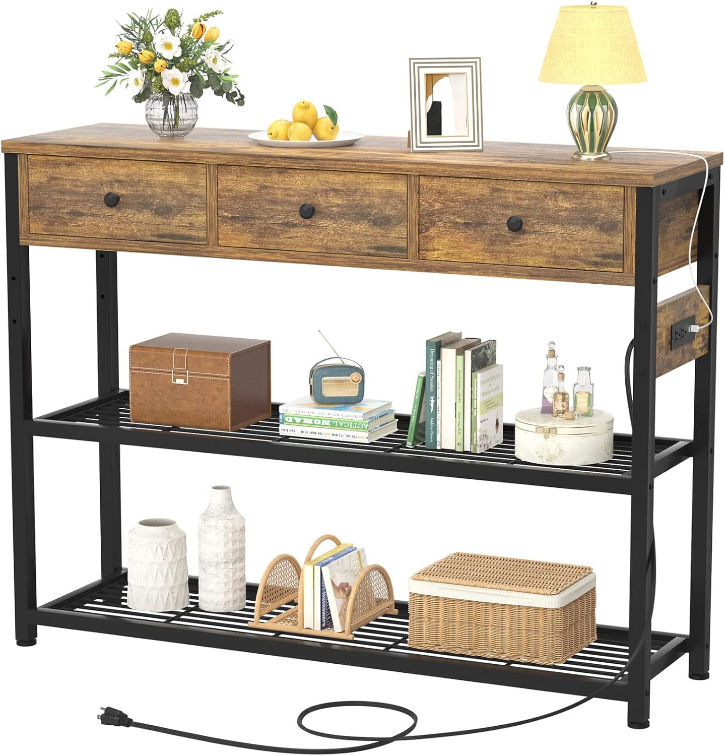 Ecoprsio 47'' Entryway Table with Outlets and USB Ports, Console Table with 3 Dr...