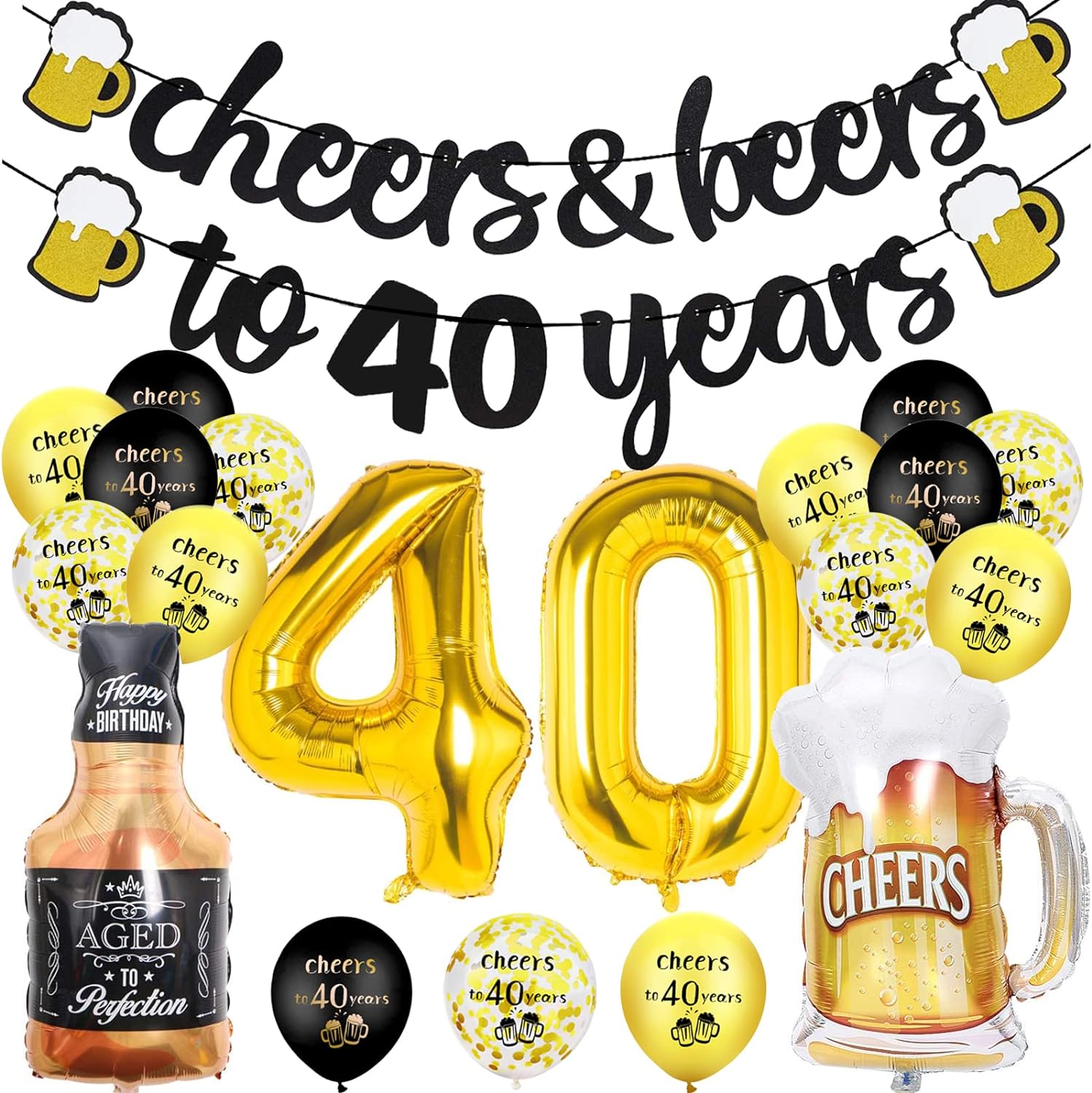 40th Birthday Decoration, 40th Birthday Balloons with Cheer Banner, 40Inch Numbe...