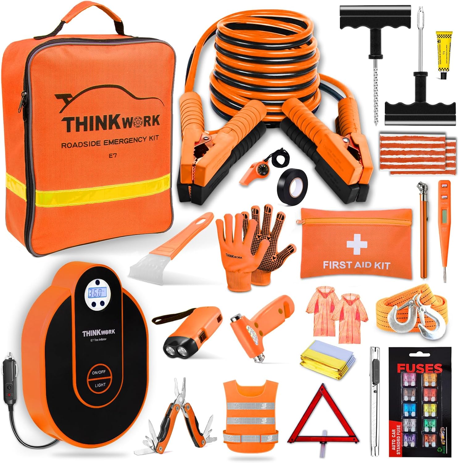 Car Emergency Safety Kit Bag, Car Emergency Kit with Digital Air Compressor, Fir...