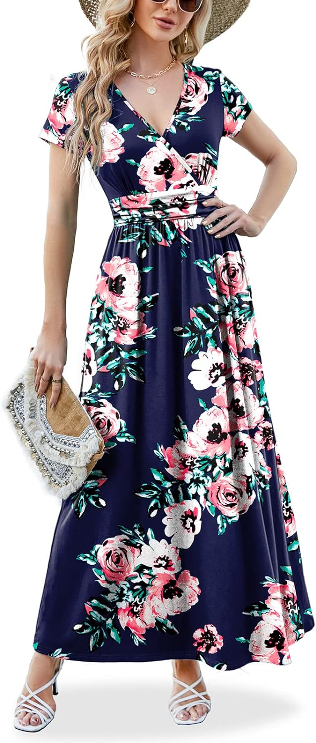 ANRILITA Maxi Dress, Special Dress for Women with Wrap V Neck, Innovative Short...