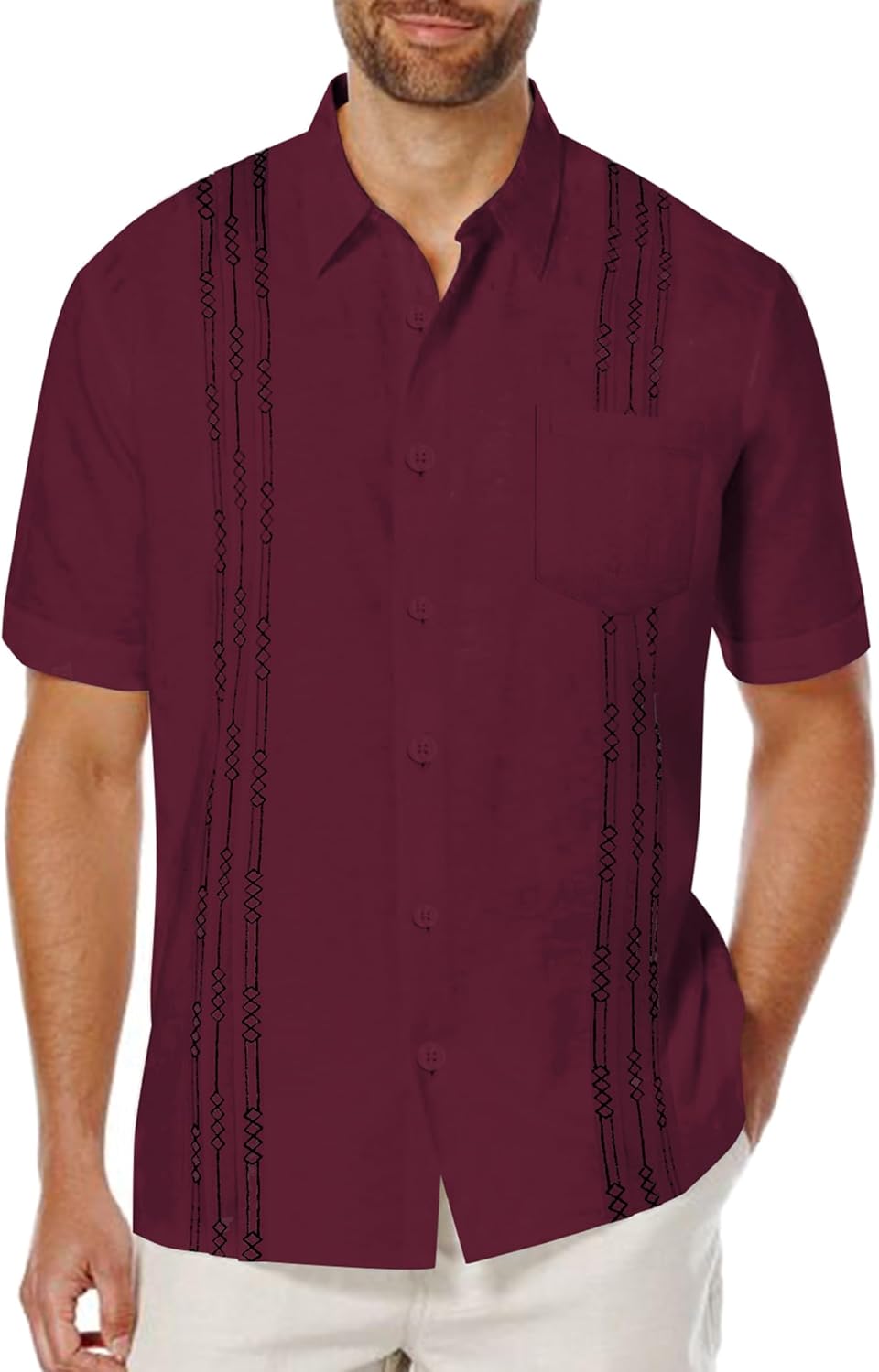 COOFANDY Mens Cotton Linen Cuban Guayabera Shirt Casual Short Sleeve Button Down...