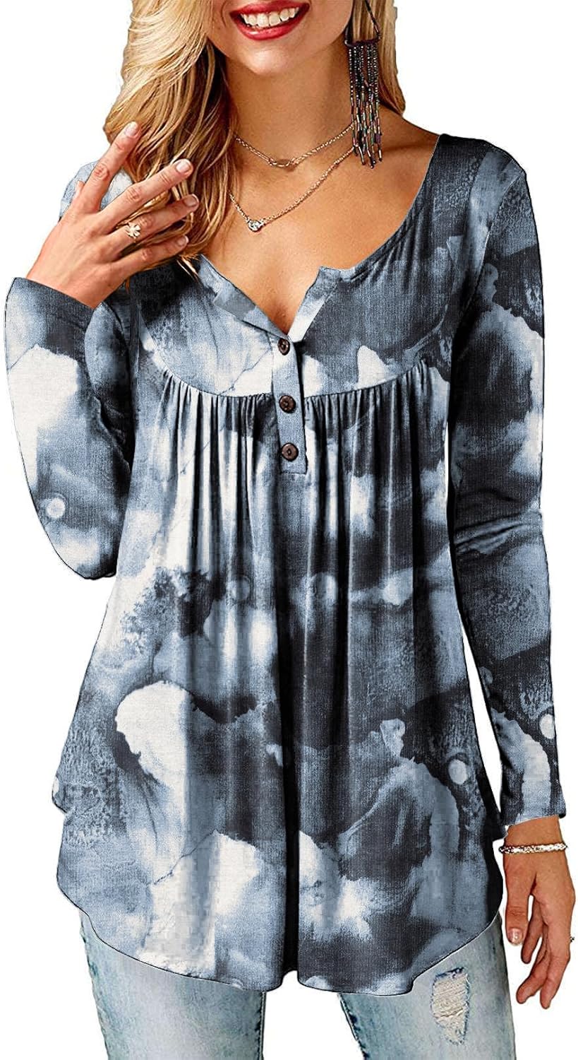 Beluring Women Casual V Neck Tops Long Sleeve Pleated Tunic Tops Shirts Blouse 1...