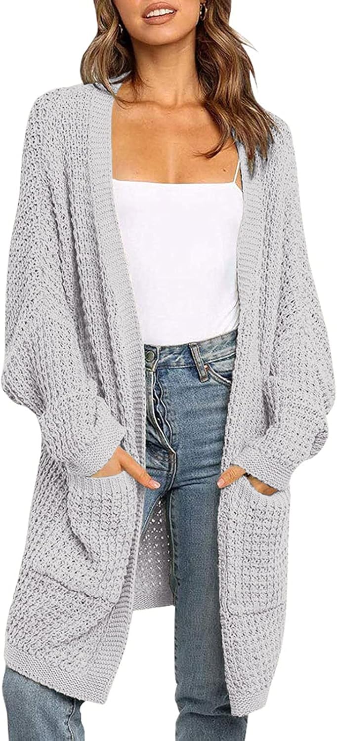 ZESICA Women's 2024 Fall Long Batwing Sleeve Open Front Chunky Knit Cardigan Swe...