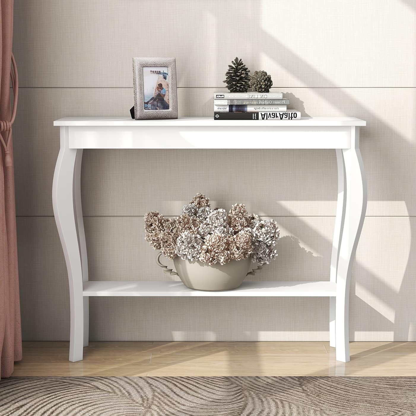 ChooChoo Narrow Console Table, Chic Accent Sofa Table, Entryway Table, White Whi...