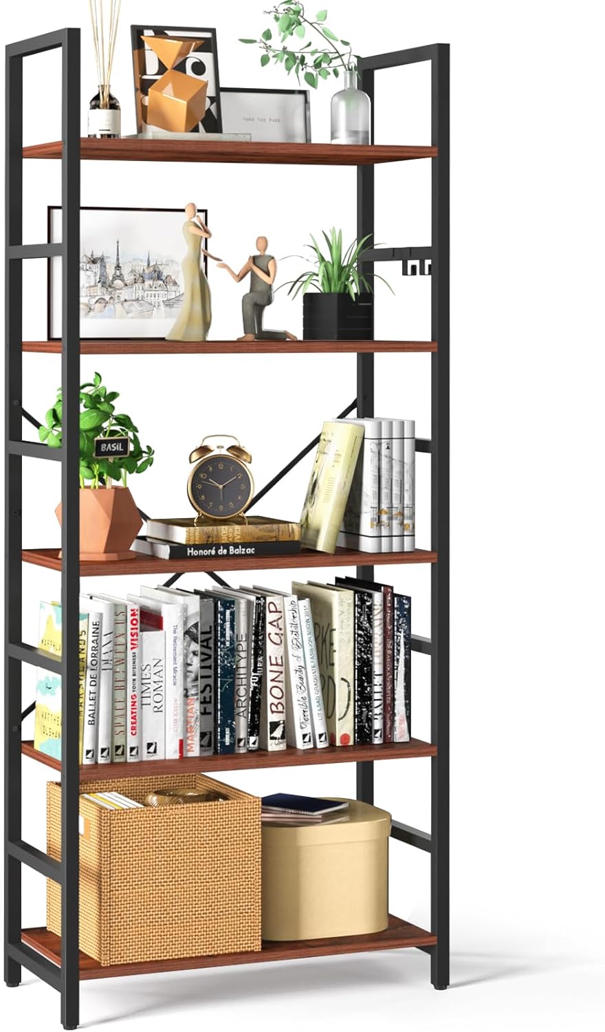 Yoobure 5 Tier Bookshelf - Tall Book Shelf Modern Bookcase for CDs/Movies/Books,...