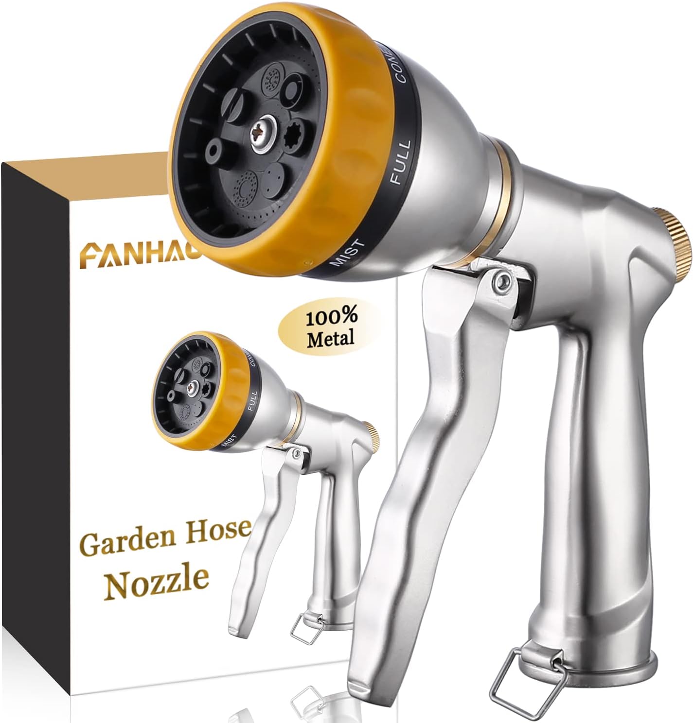 FANHAO Garden Hose Nozzle Heavy Duty, 100% Metal Spray Nozzle High Pressure Wate...