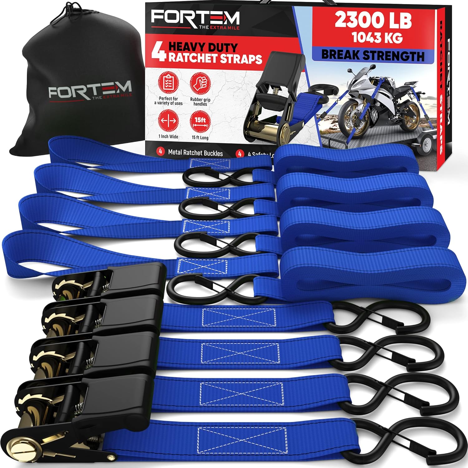 FORTEM Ratchet Tie Down Straps, Special Securing Straps with 4X 4.6m Length, Inn...