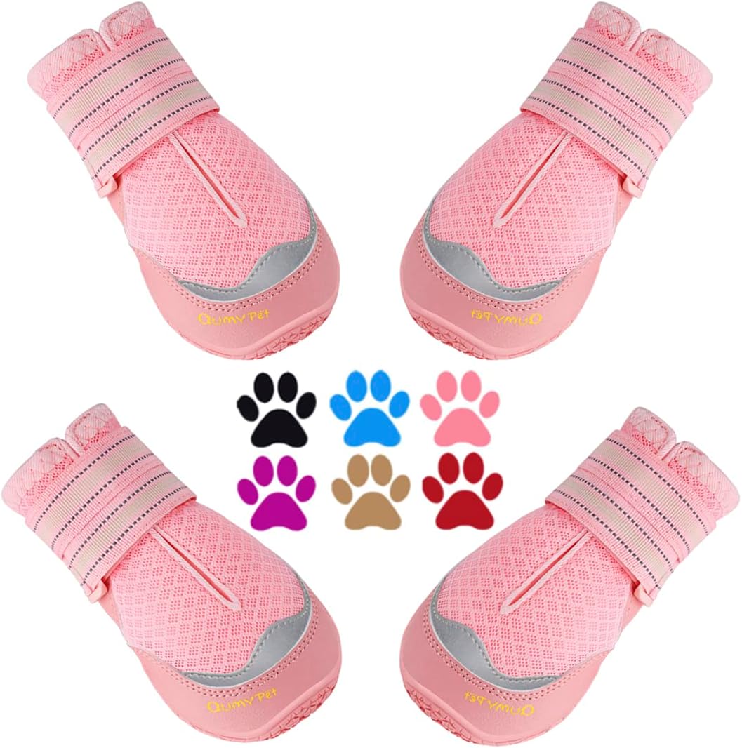 QUMY 4PCS Dog Boots for Large Dogs, Medium Dog Shoes & Paw Protectors for Hot Pa...