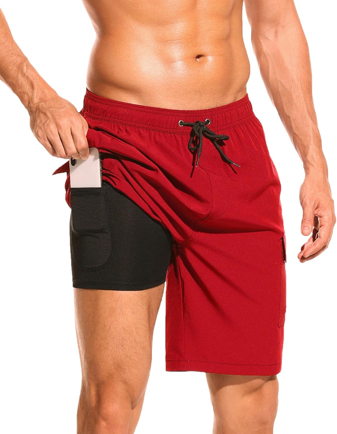SILKWORLD Men's Swim Trunks with Compression Liner Quick Dry Bathing Suits 9 Inc...